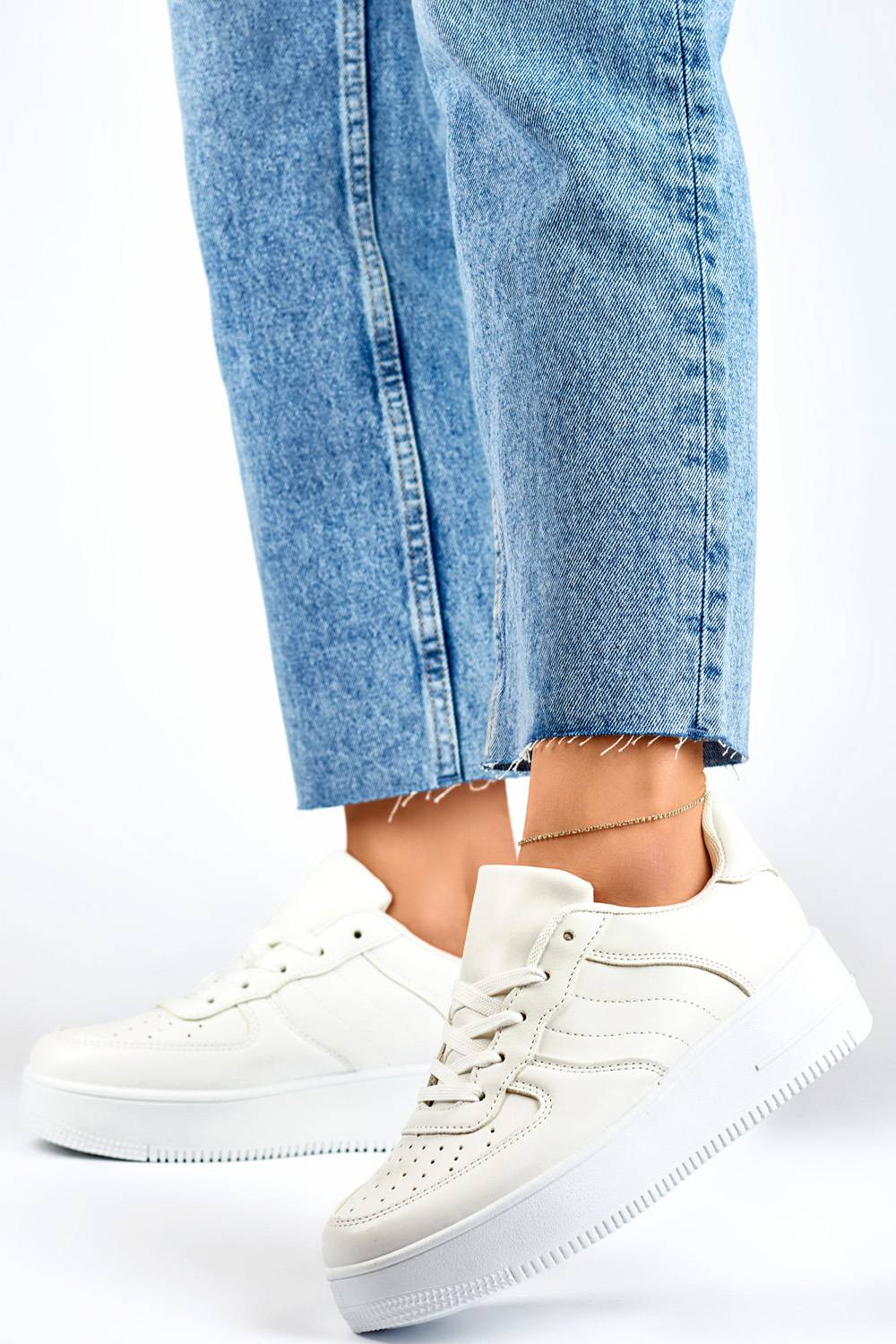 primohurt Białe buty sportowe damskie na grubej podeszwie