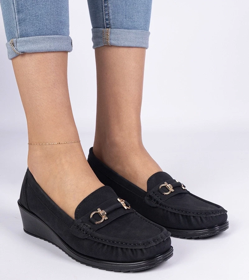 Gemre Mocasini negri de damă pe platformă cu finisaj mat Sambada