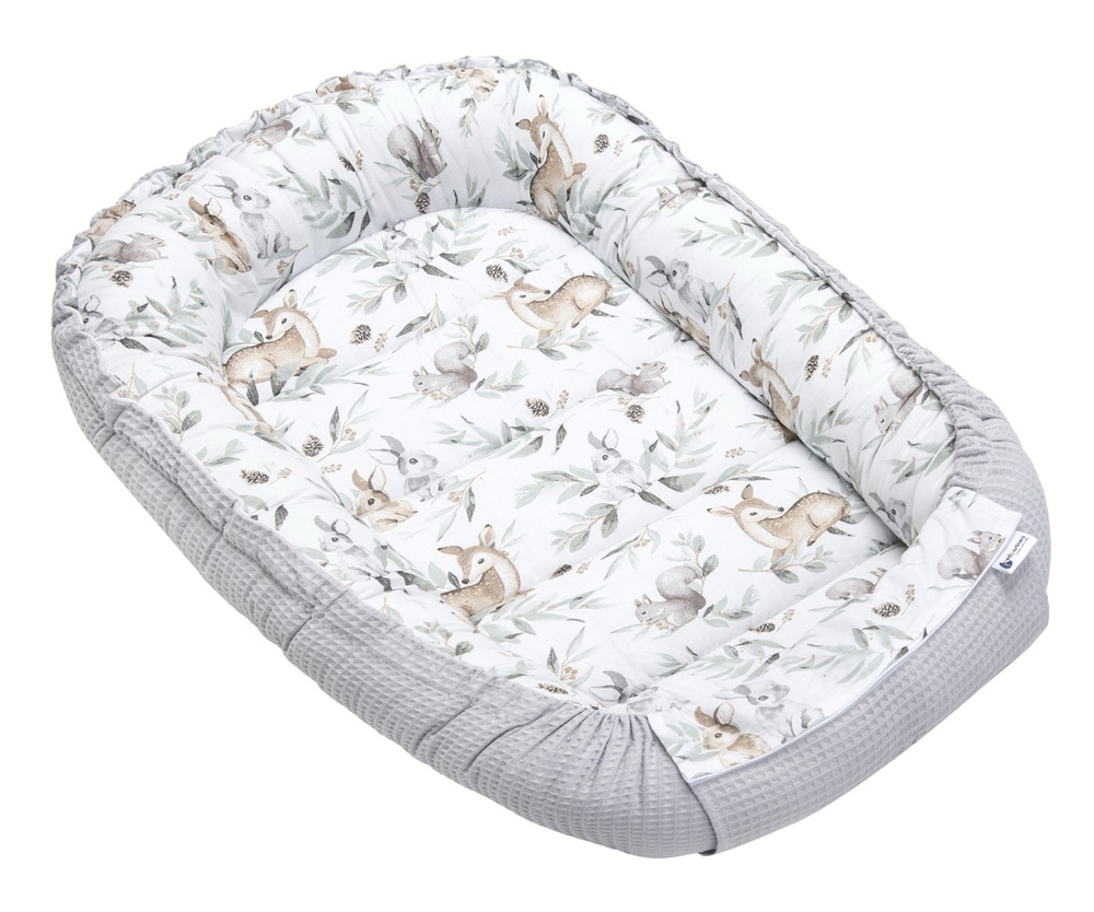 Medi Partners Baby cocoon/nest – Waffle – Deer in leaves + gray Waffle