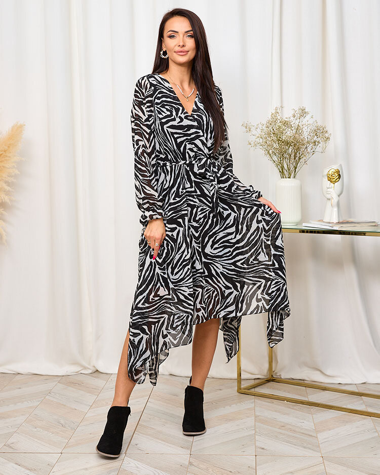 Resti Royalfasion Black and white women's long dress with fashionable print