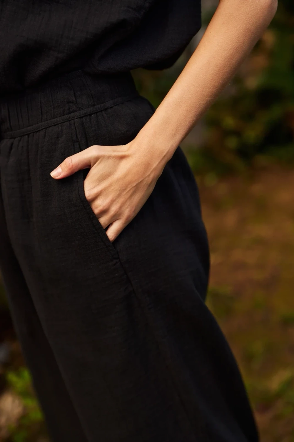 Marisse Black Cotton Wide-Leg Trousers