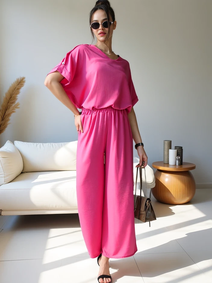 Resti Women's casual set with a short-sleeve blouse and wide trousers