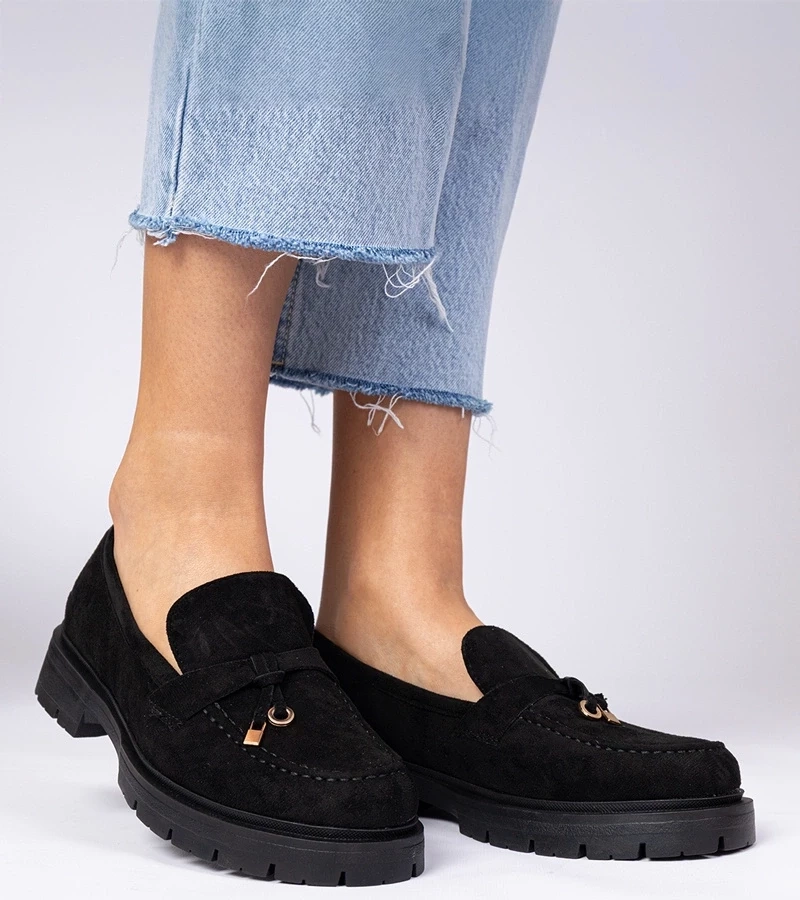 Gemre Pantofi eleganți negri din piele ecologică întoarsă cu decorațiuni Marsella