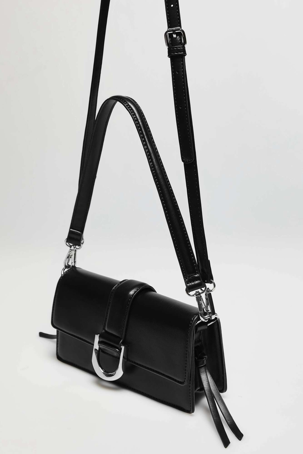 Marisse Shoulder Bag With Silver Buckle, Black