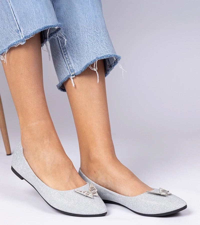 marka niezdefiniowana Silver glitter ballet flats with butterfly Denny