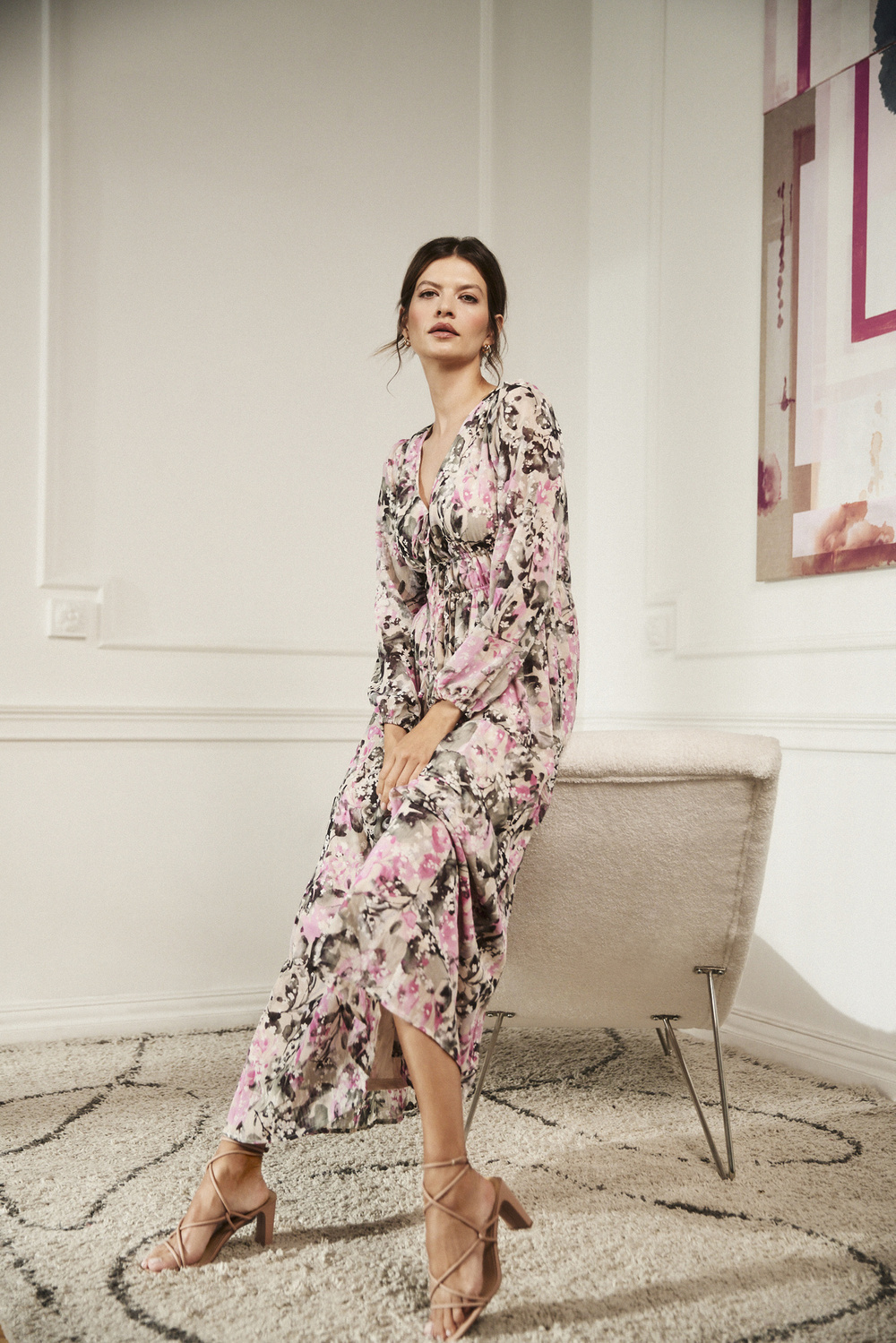 Marisse Gray Floral Maxi Dress