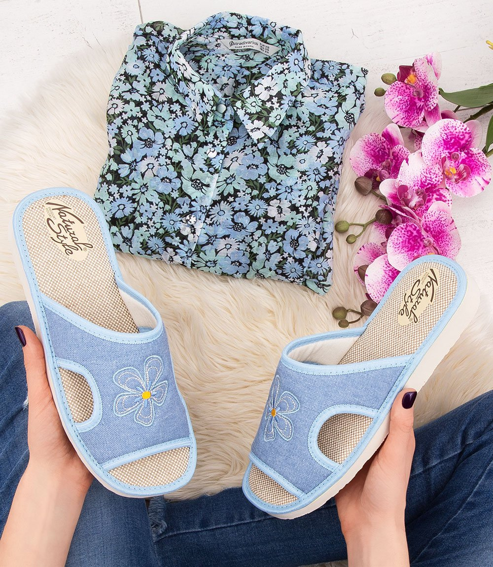 Дамски чехли Natural Style NS-012 синьо-бежови