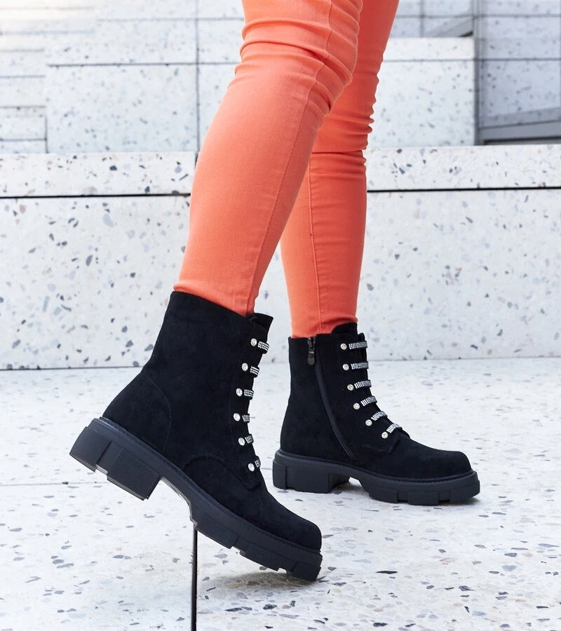 Gemre Cizme negre cu zirconiu eco-suede Sfaranda