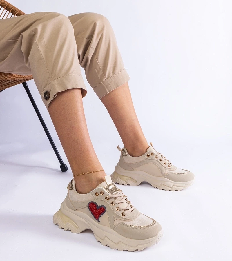 Gemre Beige platform sneakers with a heart by Martinez