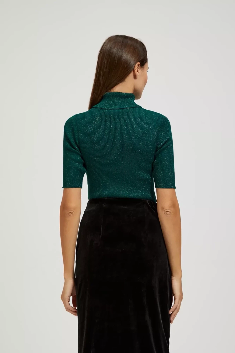 Marisse Emerald Turtleneck Sweater Decorated With Metallic Thread