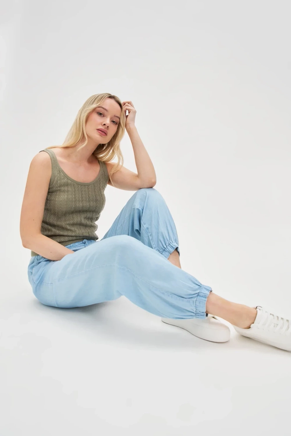 Marisse Openwork Olive Top