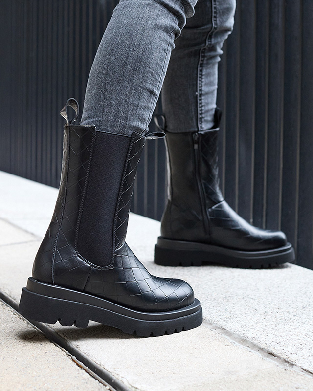 Resti Black women&#039;s boots with embossing Ahetto- Footwear