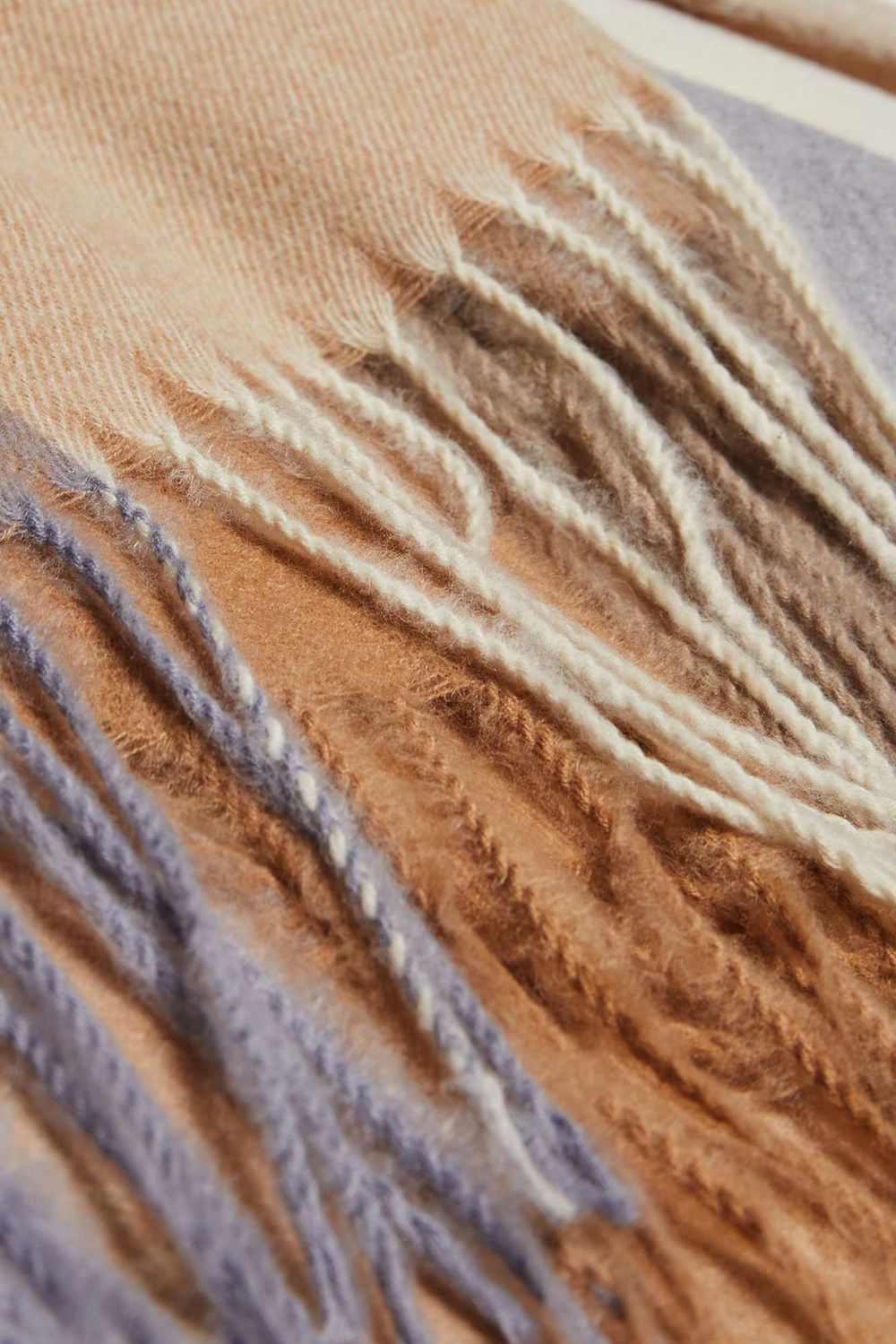 Marisse Dark Beige Checkered Scarf With Fringes