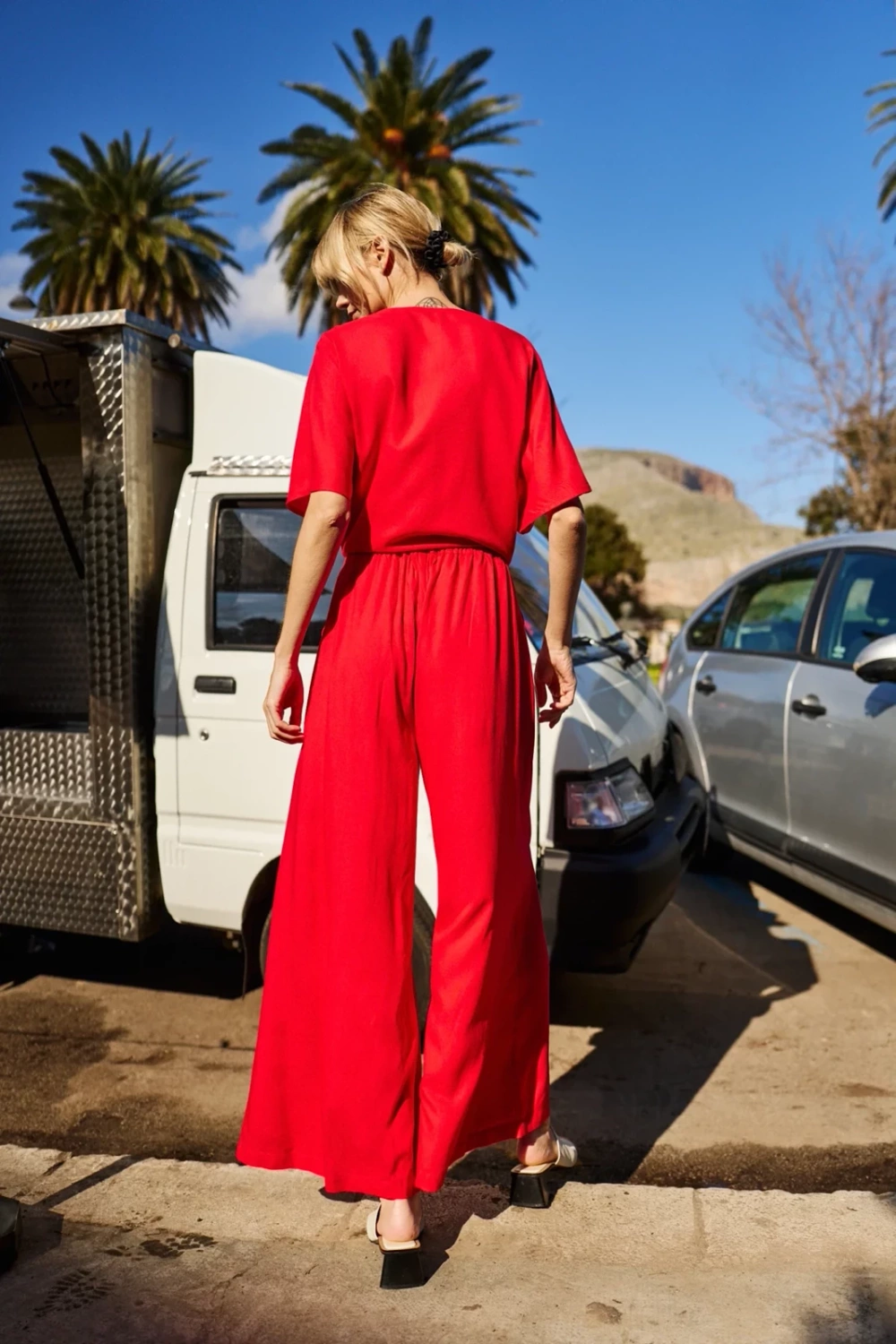 Marisse Red Viscose Wide-Leg Trousers