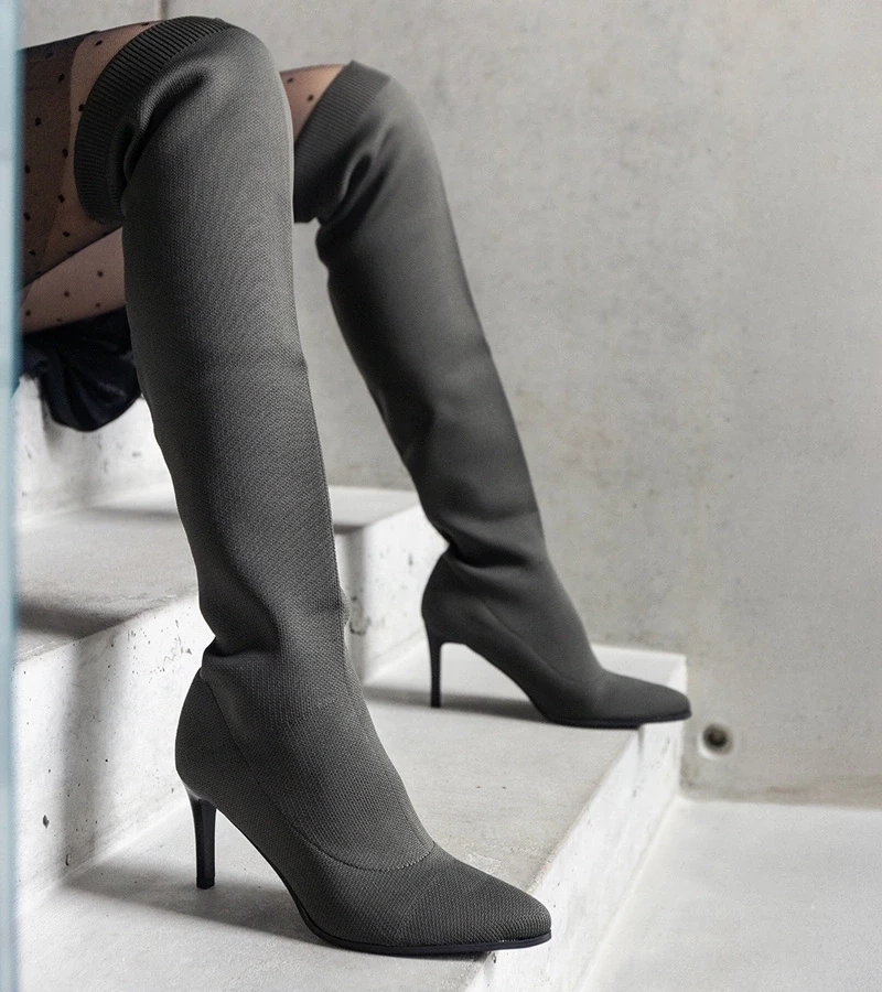 Gemre Cizme verzi cu toc înalt, cu gleznă elastică Atari.