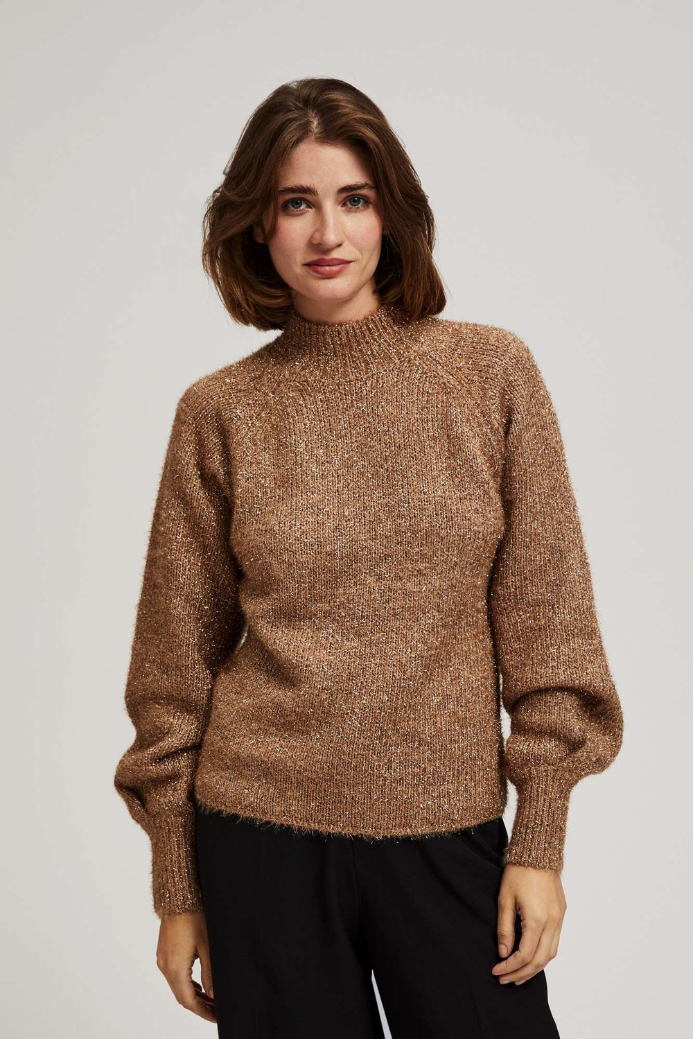 Turtleneck sweater decorated with metallic thread