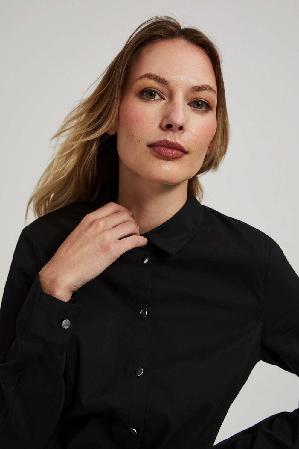 Marisse Plain Black Shirt With Decorative Buttons