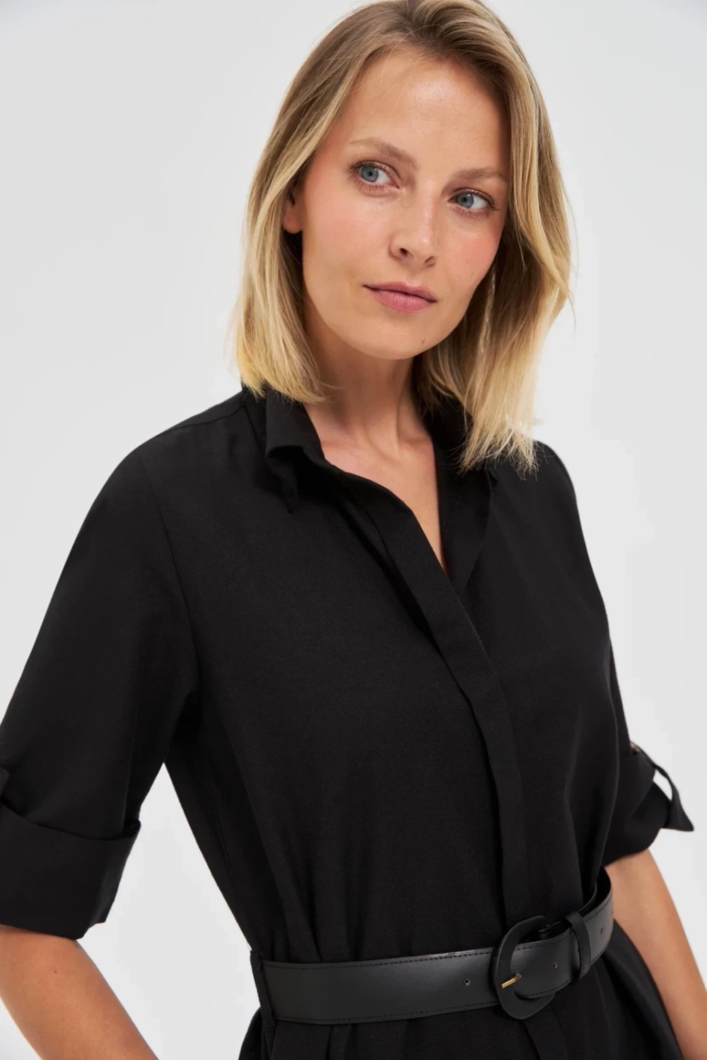 Marisse Black Midi Shirt Dress