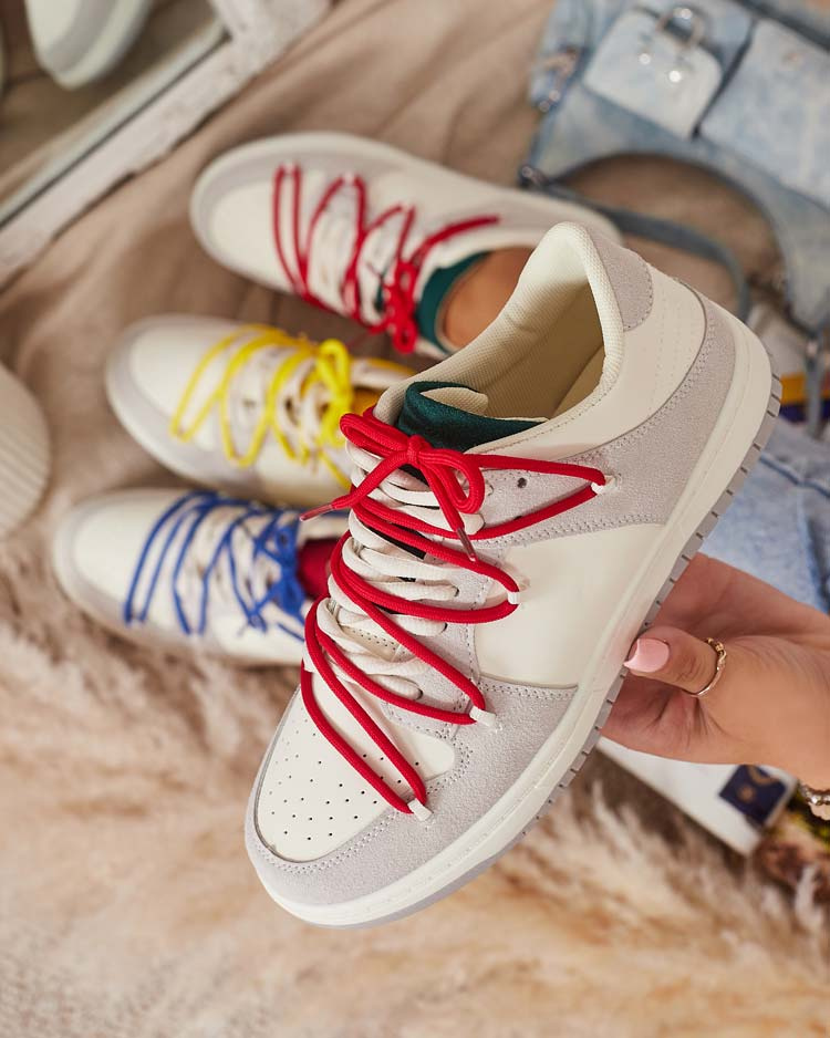 Resti White and gray women's sports sneakers with red laces Olierinc - Footwear