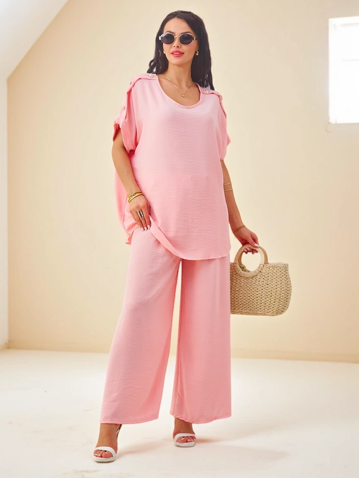 Resti Women's cotton set with short sleeves and wide trousers