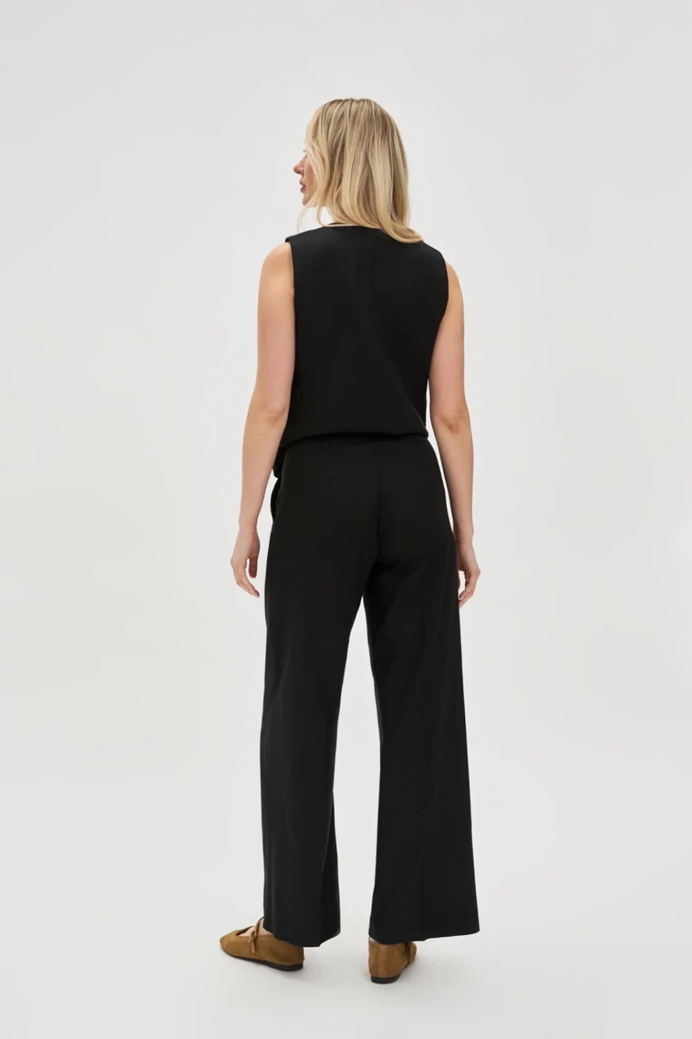 Marisse Black Linen Wide-Leg Trousers