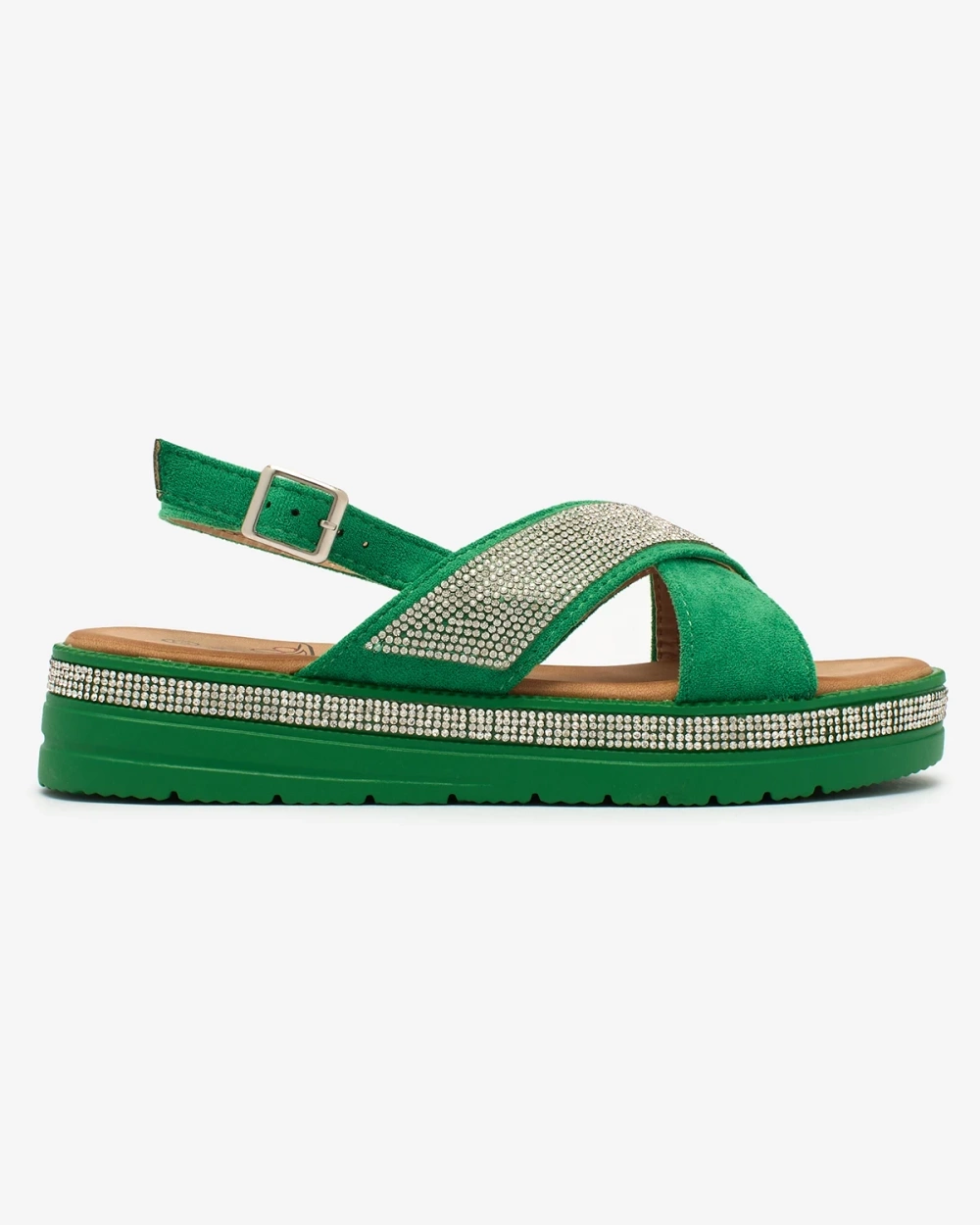 Resti Green women's eco-suede sandals with zircons Trikys