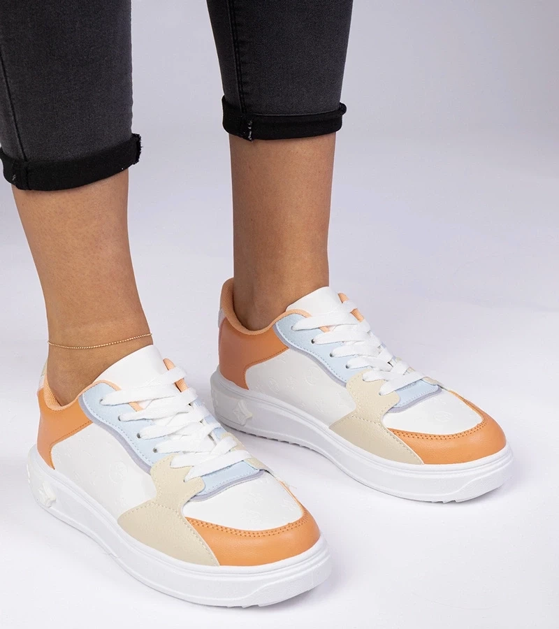 Gemre Adidași sportivi alb-portocalii din piele ecologică Lavilia