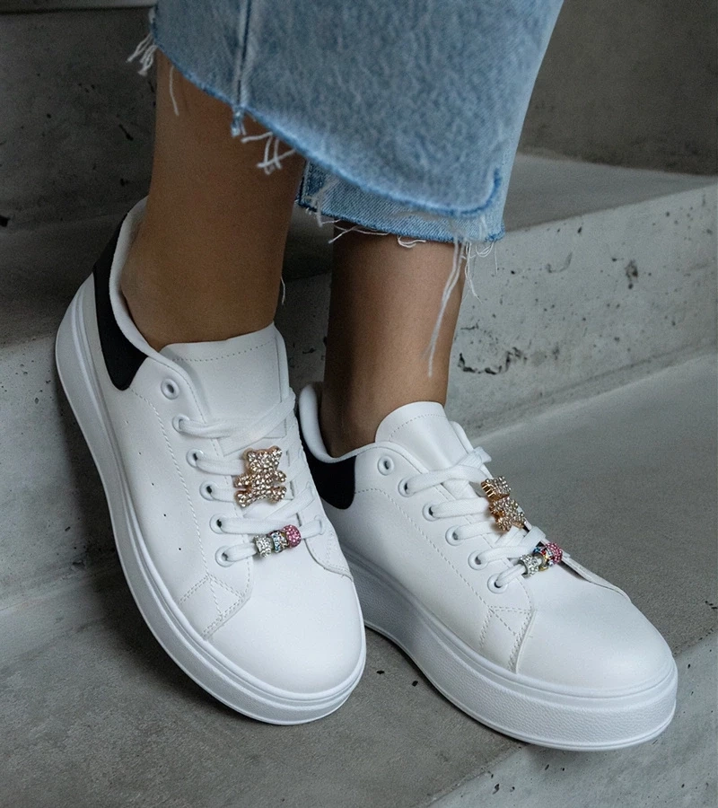 Gemre Adidași albi pe platformă decorați cu ursuleț Mavien