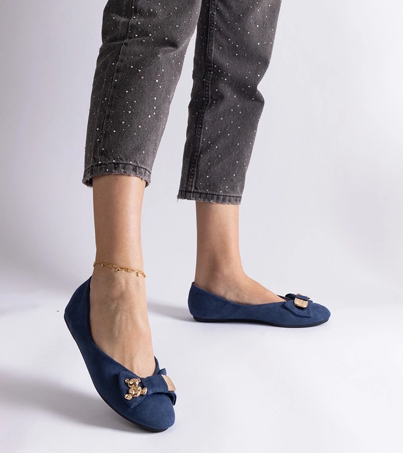 Gemre Balerini bleumarin decorați cu fundiță și broșă Esdras