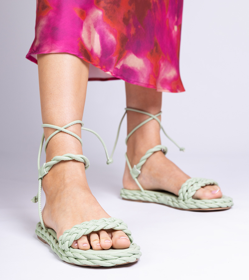 marka niezdefiniowana Green woven women&#039;s sandals Tarina