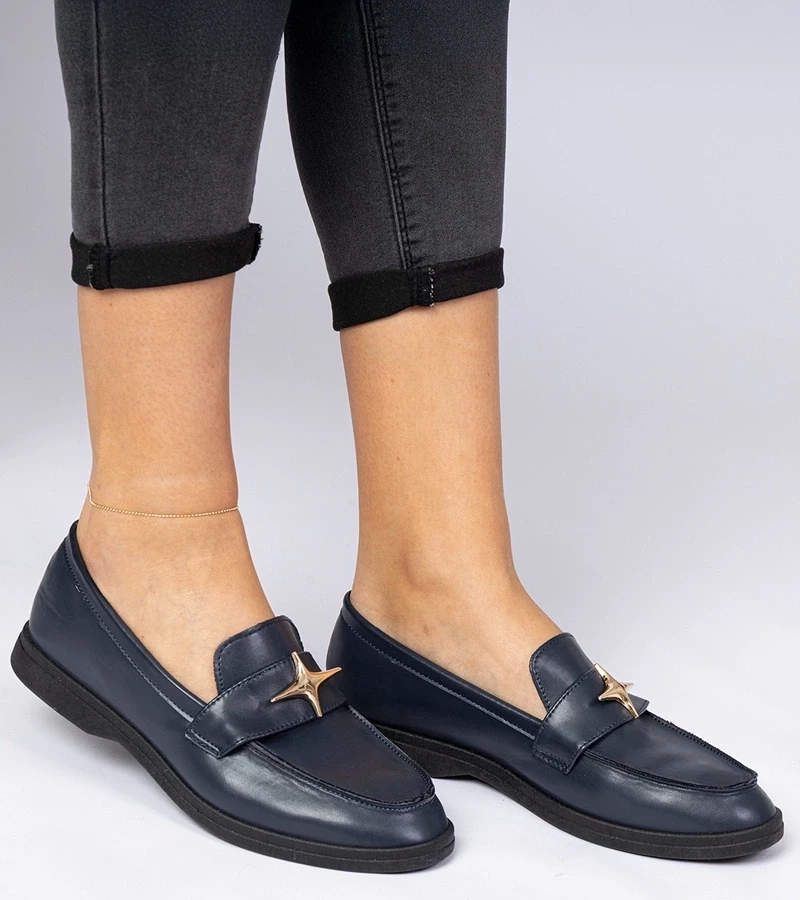 Gemre Mocasini de damă bleumarin cu ornament auriu Senna