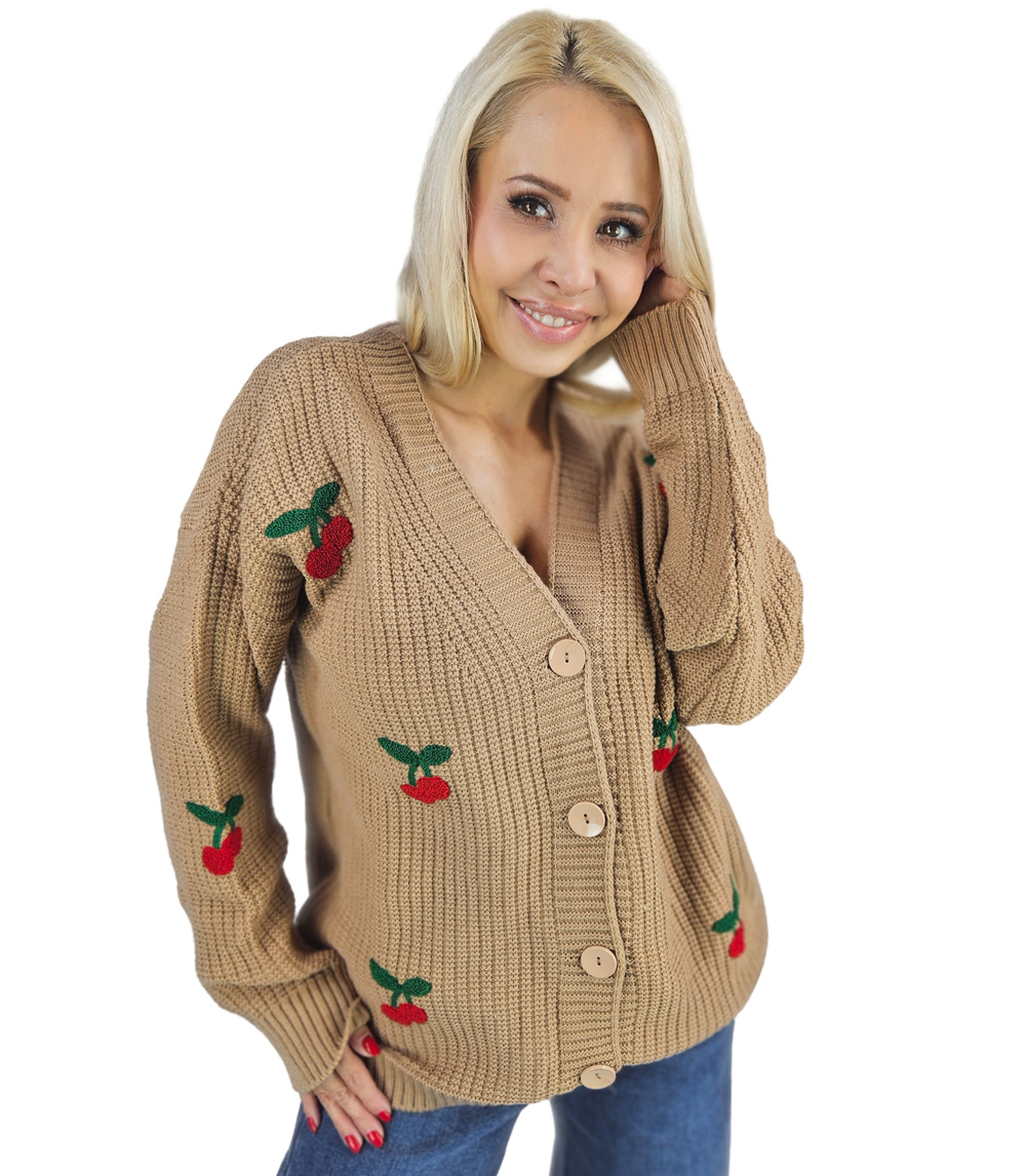 Pri Warm and cozy women's sweater with cherries in autumn LARAMIE