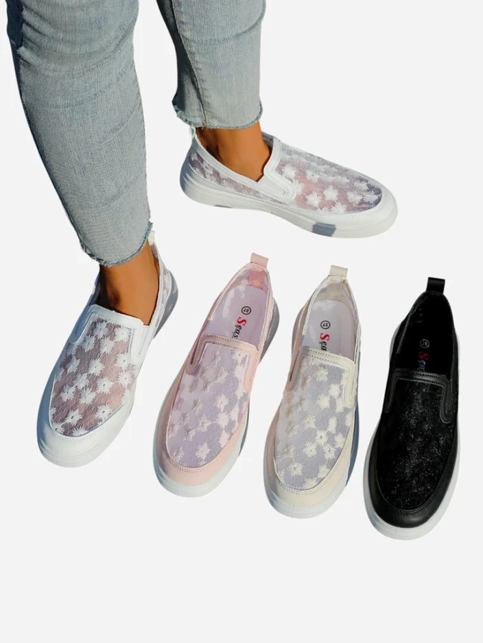 Resti Women's mesh loafers with flowers Emzos
