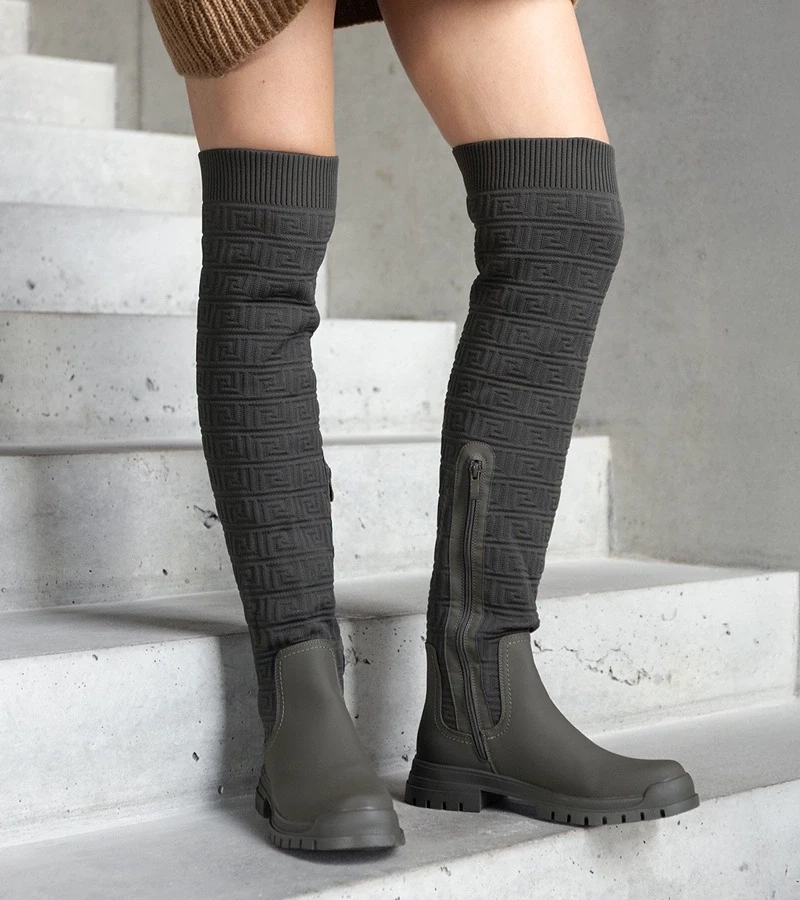 Gemre Cizme verzi din material cu finisaj mat Scarlett