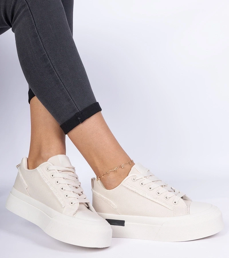 marka niezdefiniowana Beige women's canvas sneakers on a platform Verinos