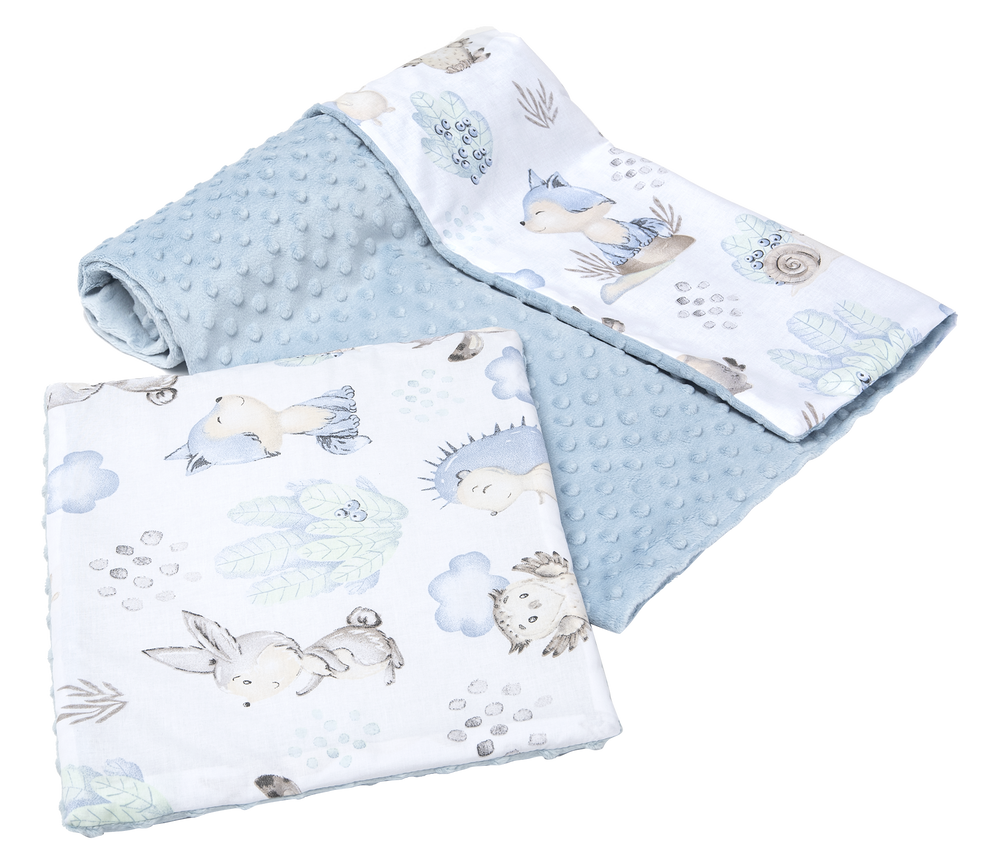 Medi Partners Quilt 75x100 + pillow 35x30 cotton + minky – deer and hedgehog + light blue minky
