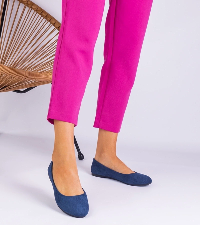 marka niezdefiniowana Navy blue women&#039;s ballet flats with a bow, suede Ingera