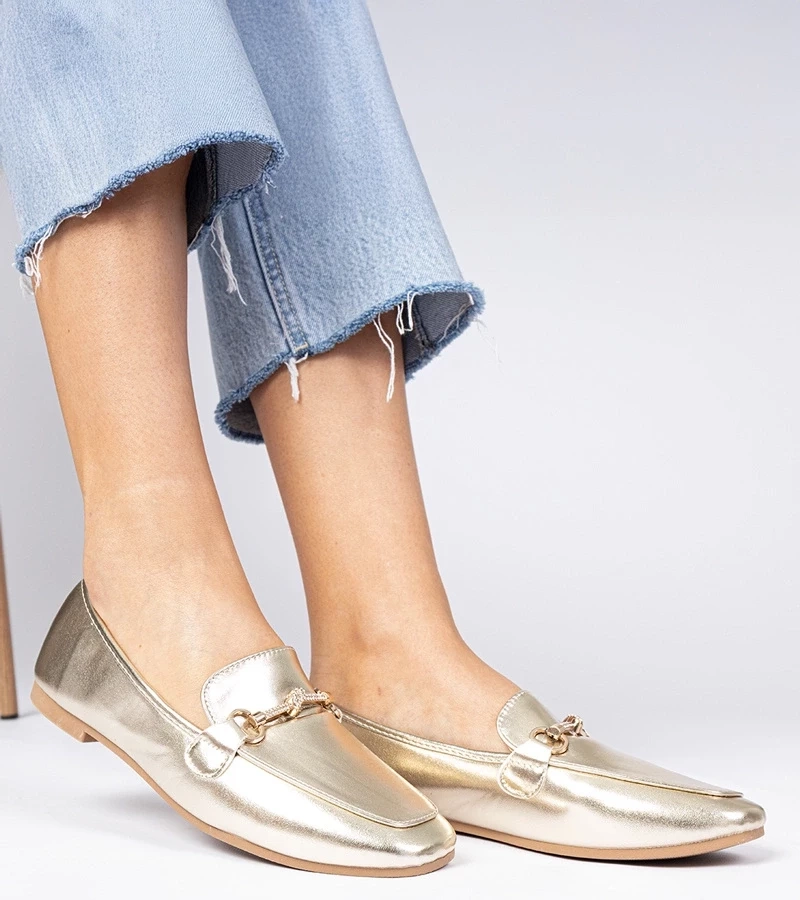 Gemre Pantofi eleganți aurii cu ornament auriu și pietre strălucitoare Kalisa