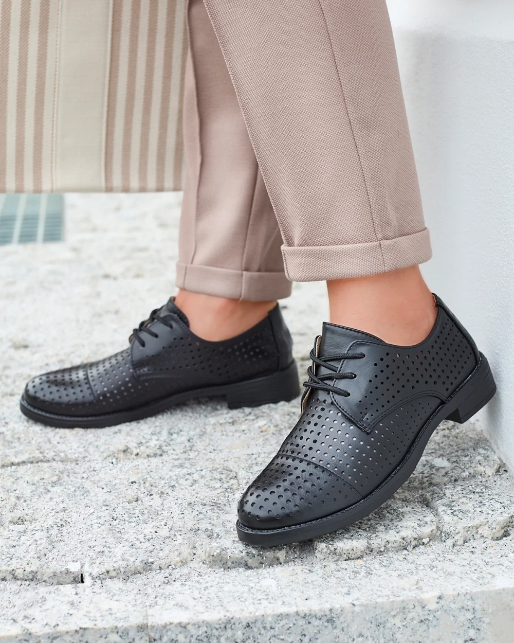 Resti Openwork black women's eco leather half shoes Azedvo- Footwear