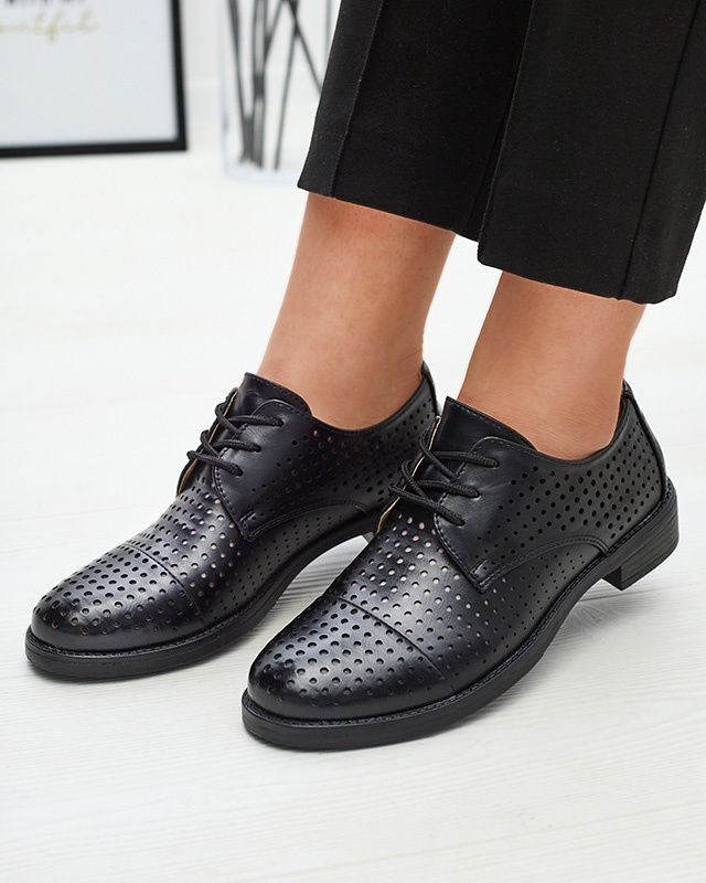 Resti Openwork black womens eco leather half shoes Azedvo- Footwear