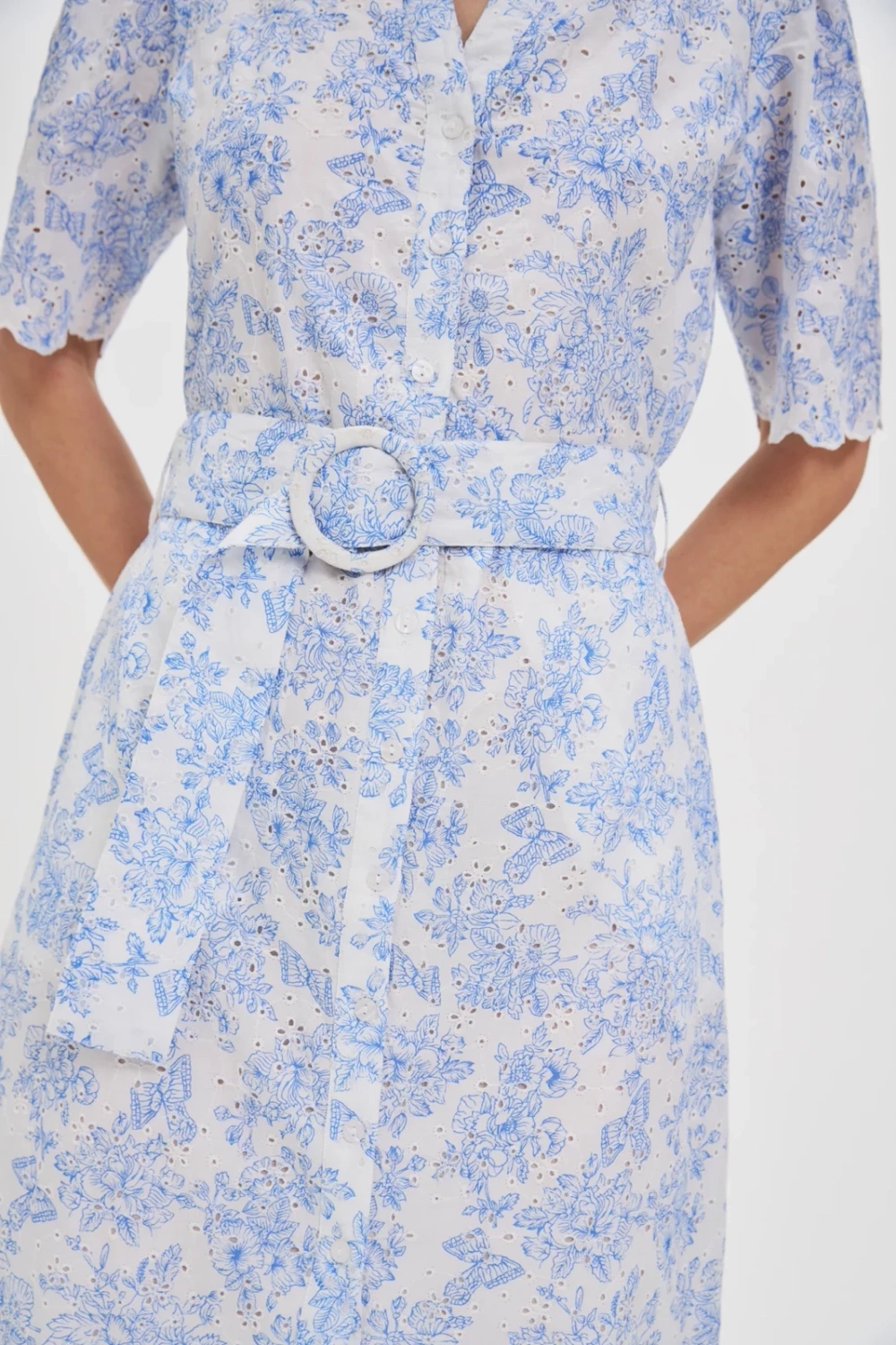 Marisse Cotton Dress With A Belt, White