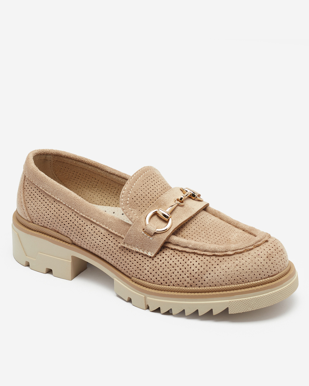 Resti Light brown openwork women&#039;s moccasins with chain Imerila