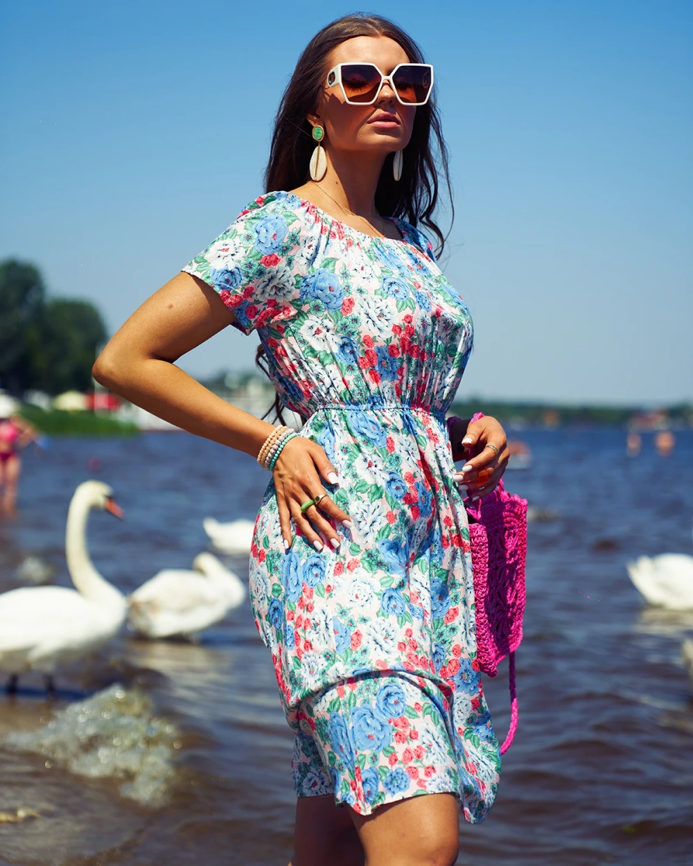 Resti Women's floral mini dress a'la hiszpanka in blue