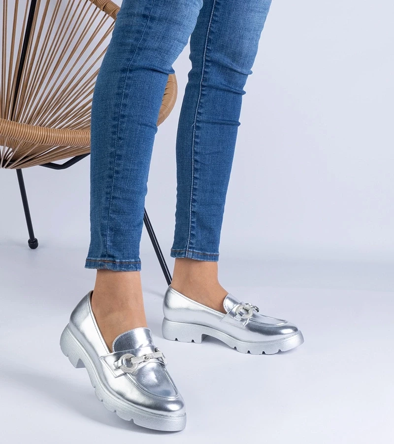 Gemre Pantofi clasici argintii cu ornament Amikol