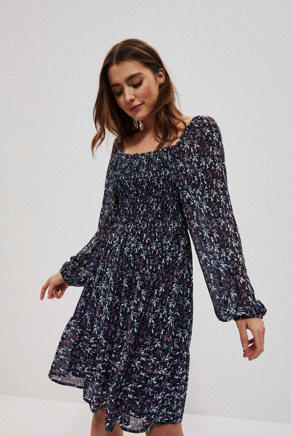 Marisse Patterned Dress L-Su-3717 Navy