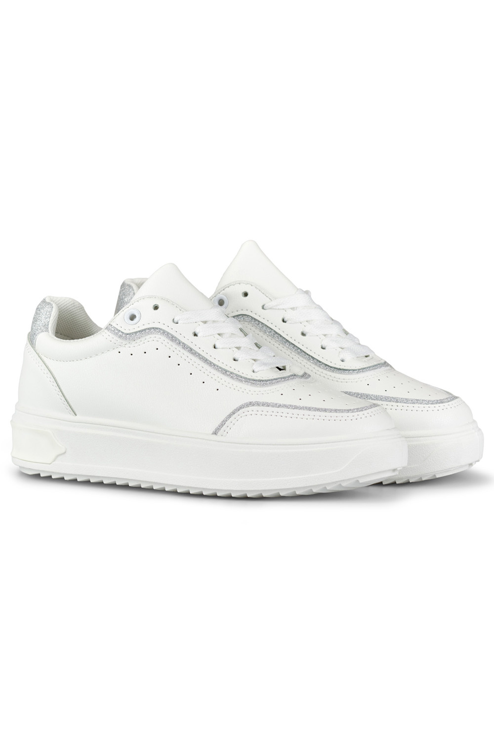 primohurt Białe sneakersy ze srebrnymi dodatkami