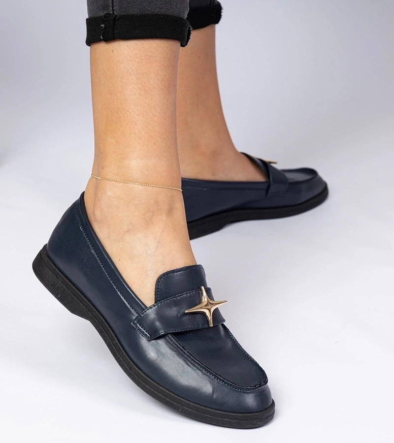 Gemre Mocasini de damă bleumarin cu ornament auriu Senna