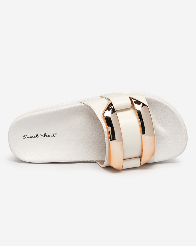 Resti Women's white slippers with golden Serina ornament - Footwear