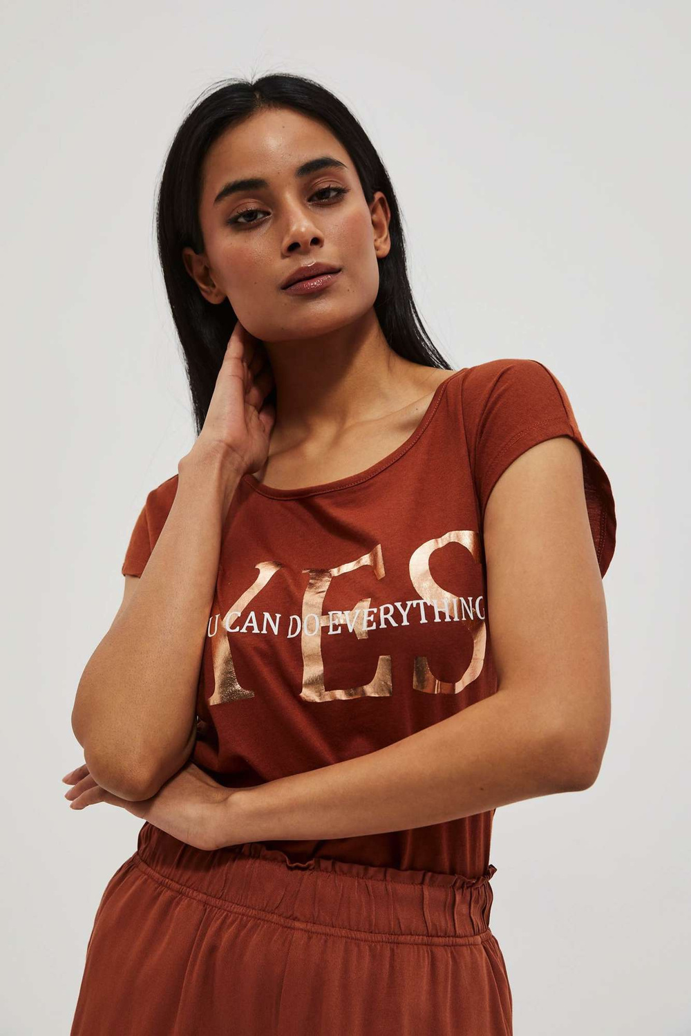 WOMEN'S T-SHIRT L-TS-4015 BROWN