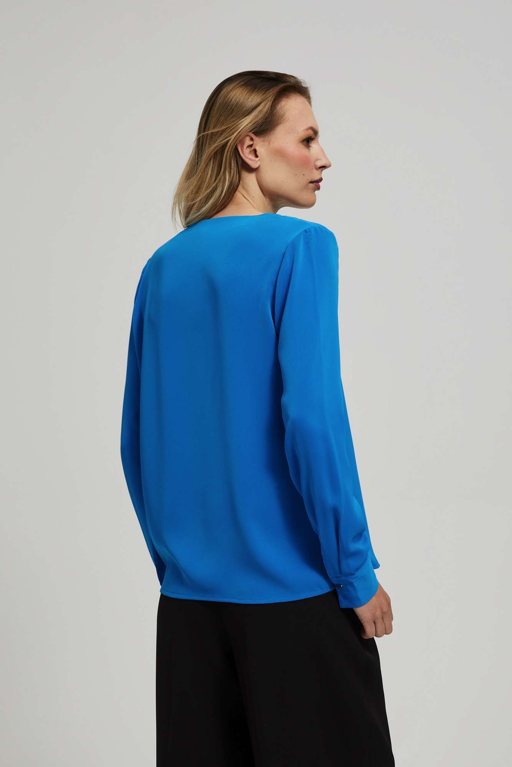 Marisse Azure V-Neck Shirt With Delicate Buttons